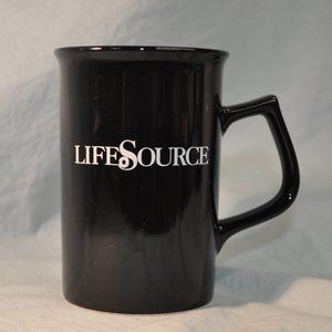*CLOSE OUT* Life Source blood bank 10 oz black ceramic mug for vampires (44gw)